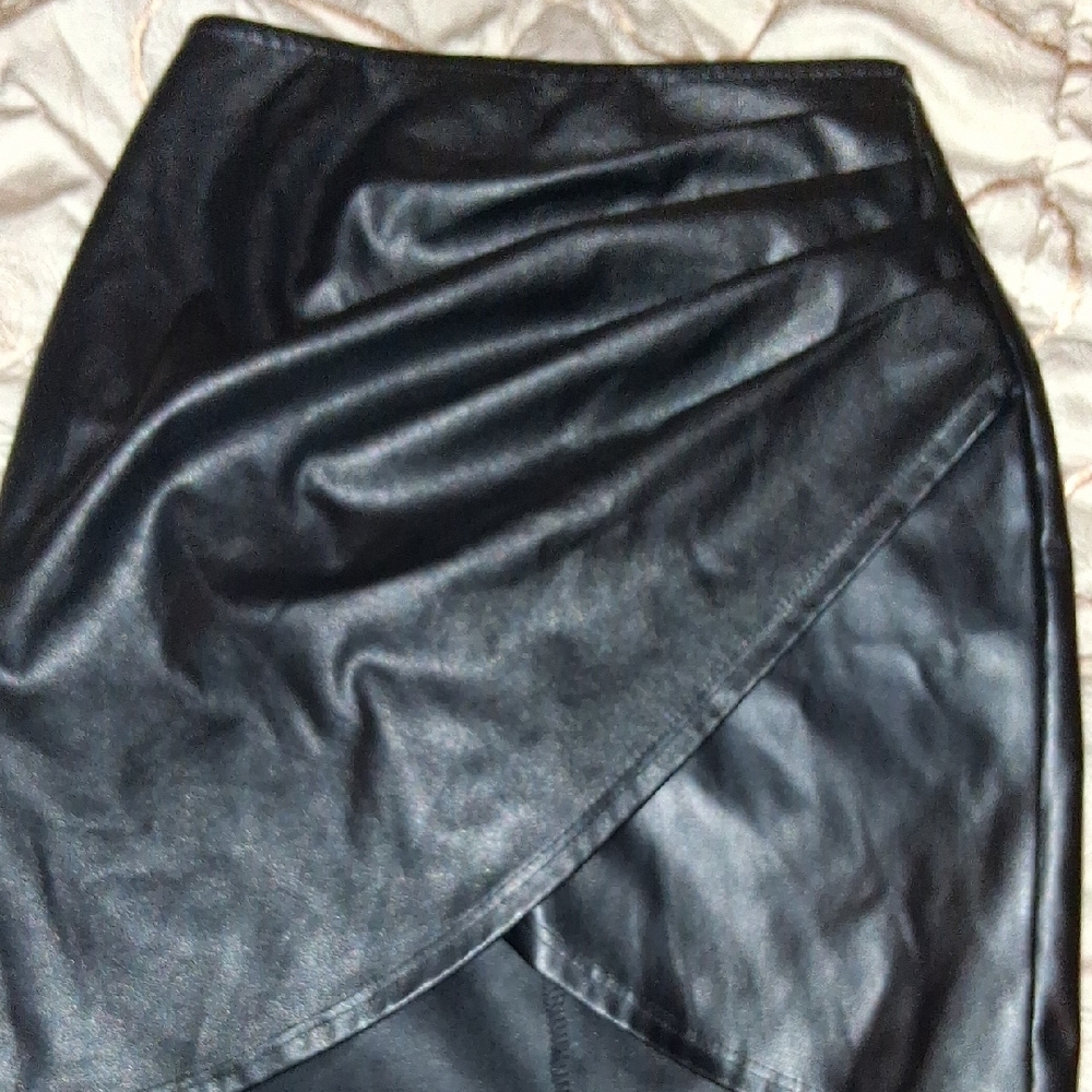 Windsor Black Asymmetrical Faux Leather Mini Skirt